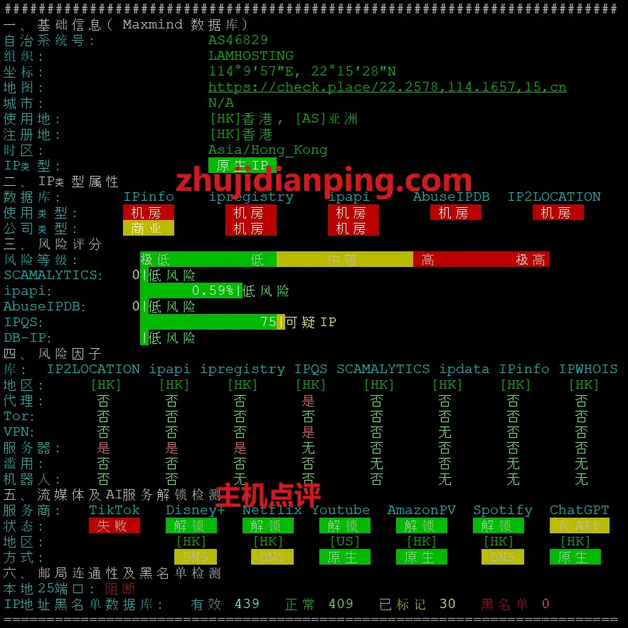 lamhosting香港HKCR-IPv4质量测试