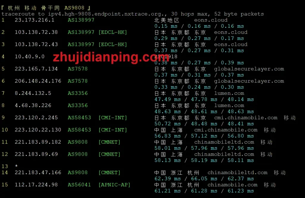 tototel-BGPJaPan-UnlimitedKVM-杭州移动回程