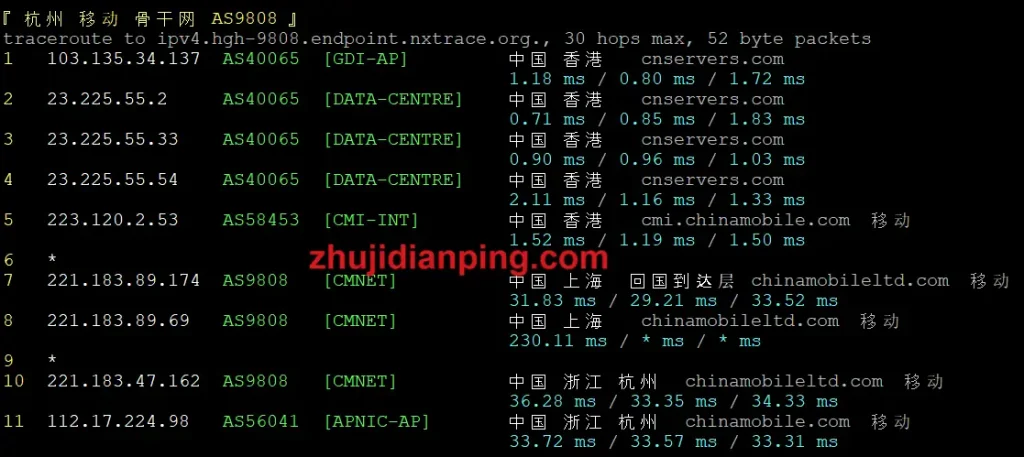 Vollcloud香港CMI-杭州移动回程