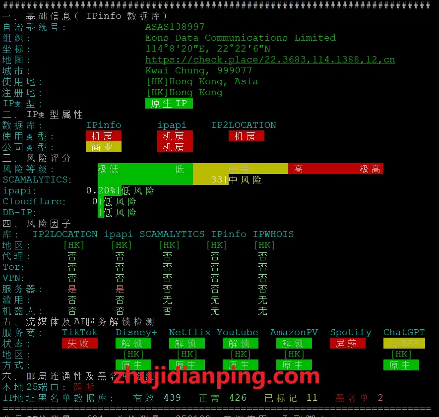 niihost香港BGP VPS-IPv4质量测试