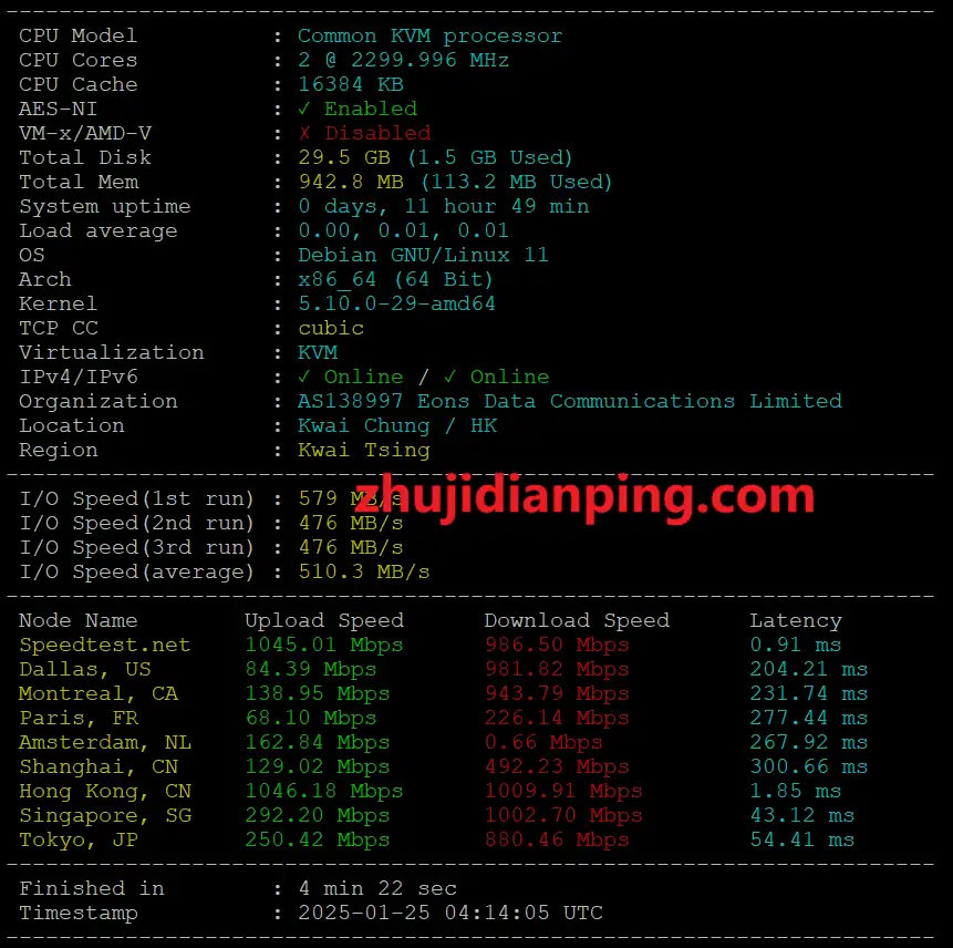 niihost香港BGP VPS-主机配置