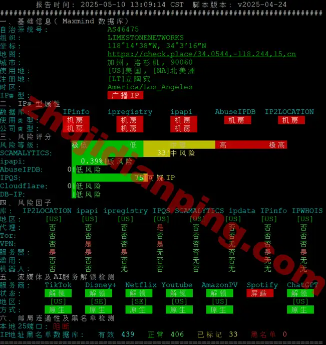 ethernetservers-洛杉矶VPS-ipv4质量测试