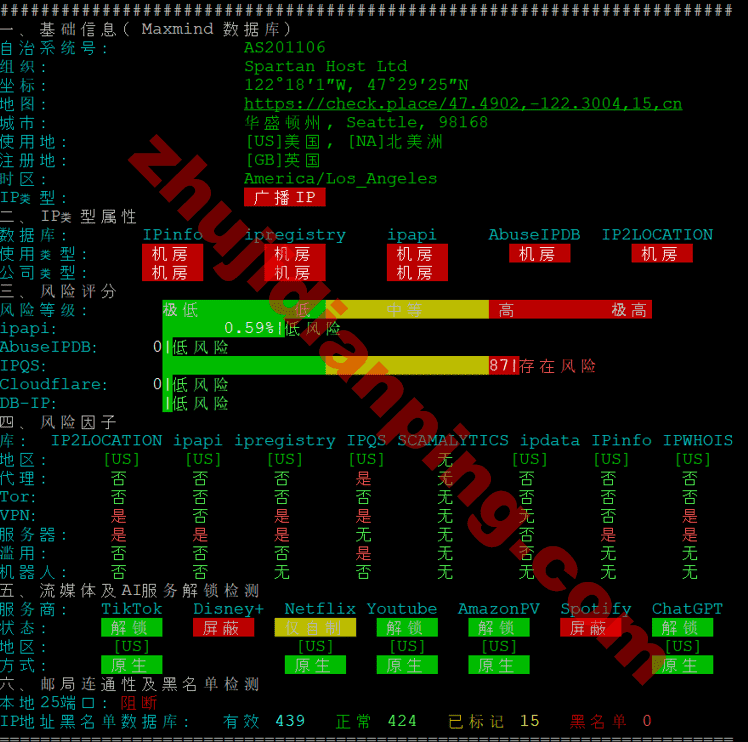 tudcloud-西雅图vps-ipv4质量测试