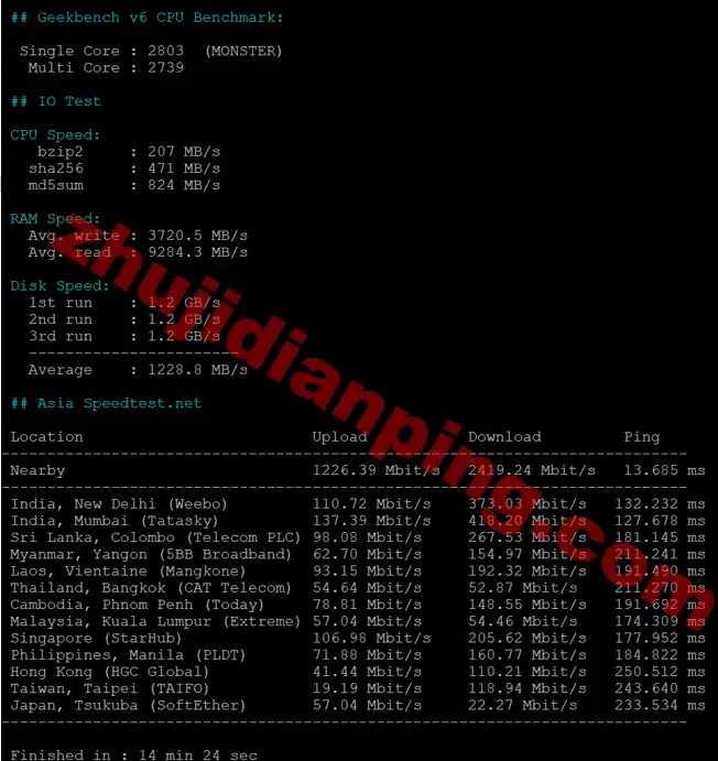 servitro-德国VPS-speedtestnet亚洲部分节点测试