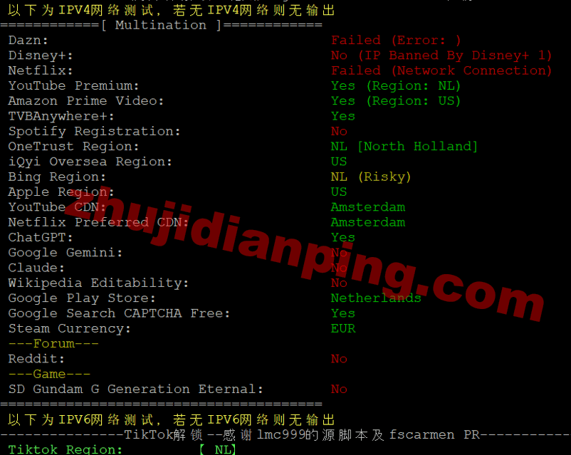 Saltyfish-荷兰VPS-流媒体解锁测试