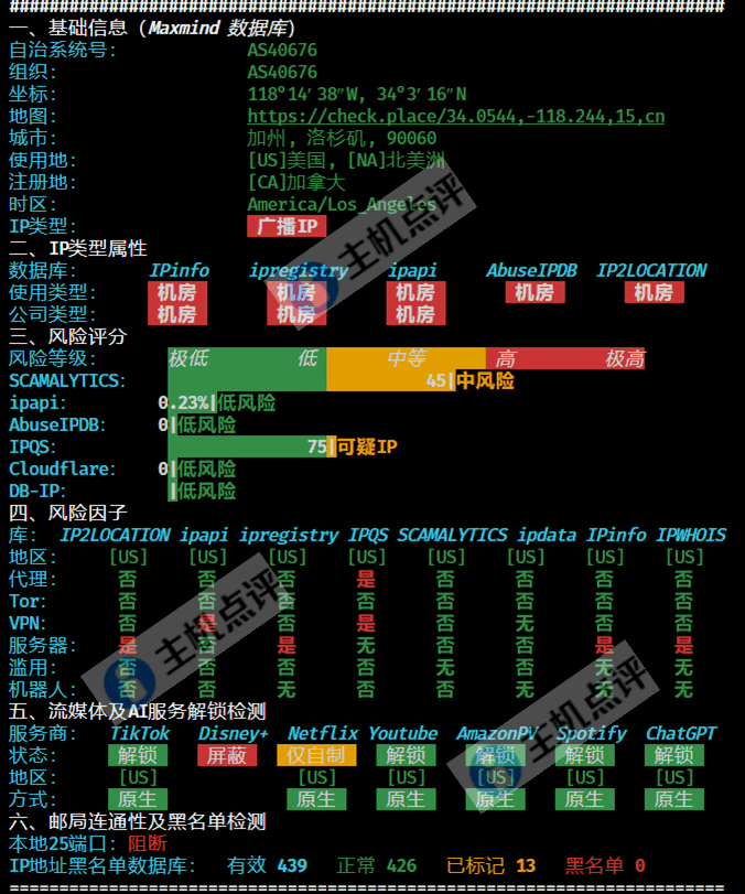 洛杉矶VPS-IPv4质量测试