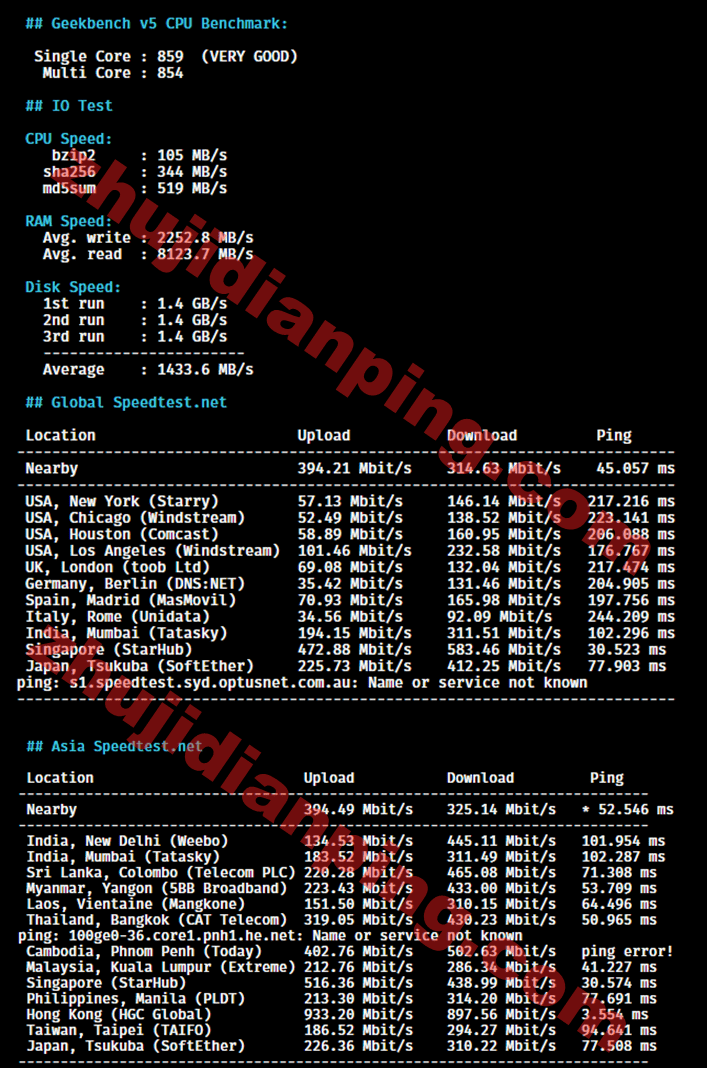 香港VPS-Equinix HK1-speedtestnet国际&亚洲部分节点测试
