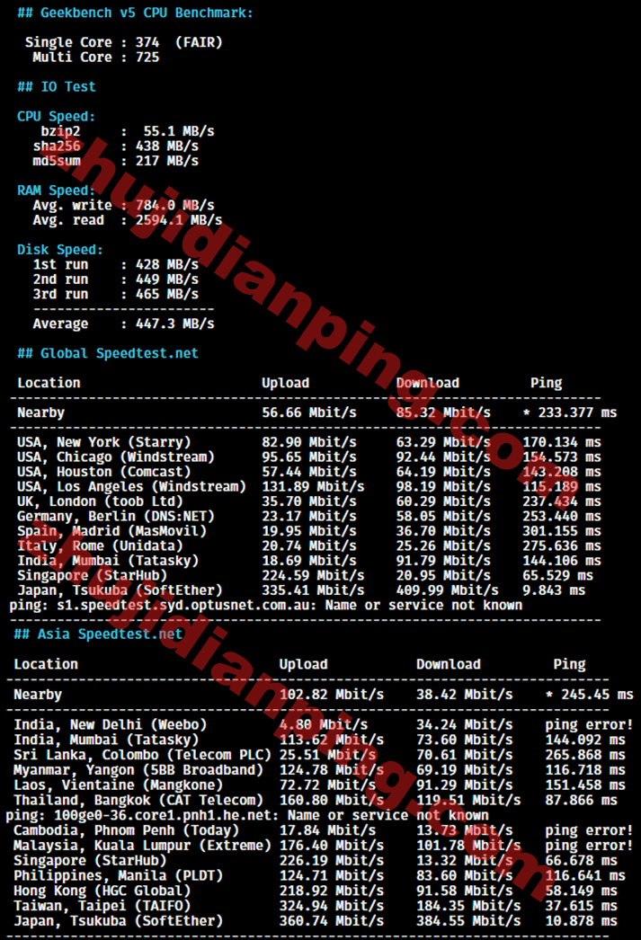 日本VPS-speedtestnet国际&亚洲部分节点测试