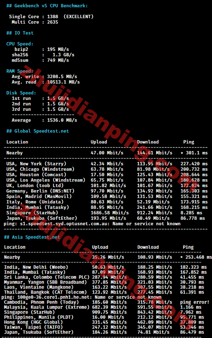 Evoxt马来西亚VPS评测结果 - 主机点评 马来西亚VPS-speedtestnet国际&亚洲部分节点测试