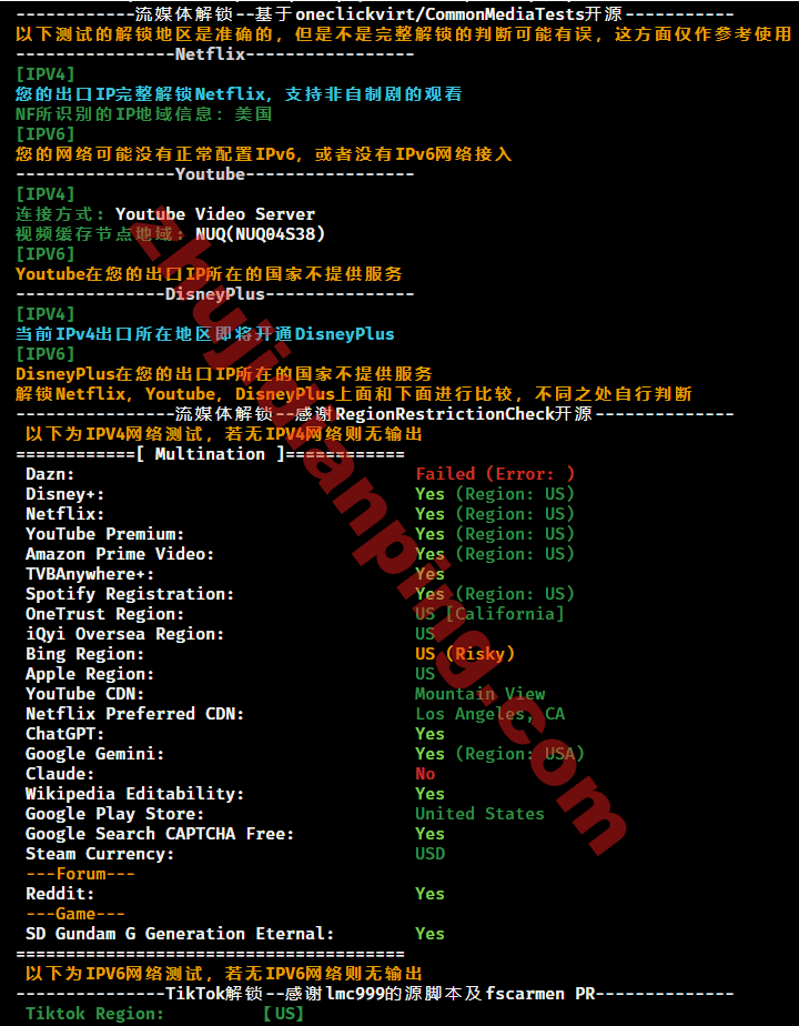 美国CN2 GIA VPS-流媒体解锁测试