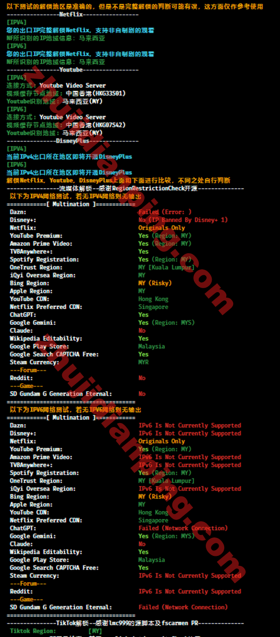 Evoxt马来西亚VPS评测结果 - 主机点评 马来西亚VPS-流媒体解锁测试