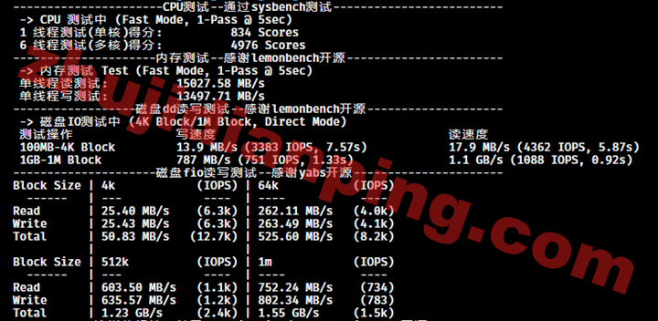 搬瓦工_香港CN2 GIA机房-CPU内存硬盘读写测试