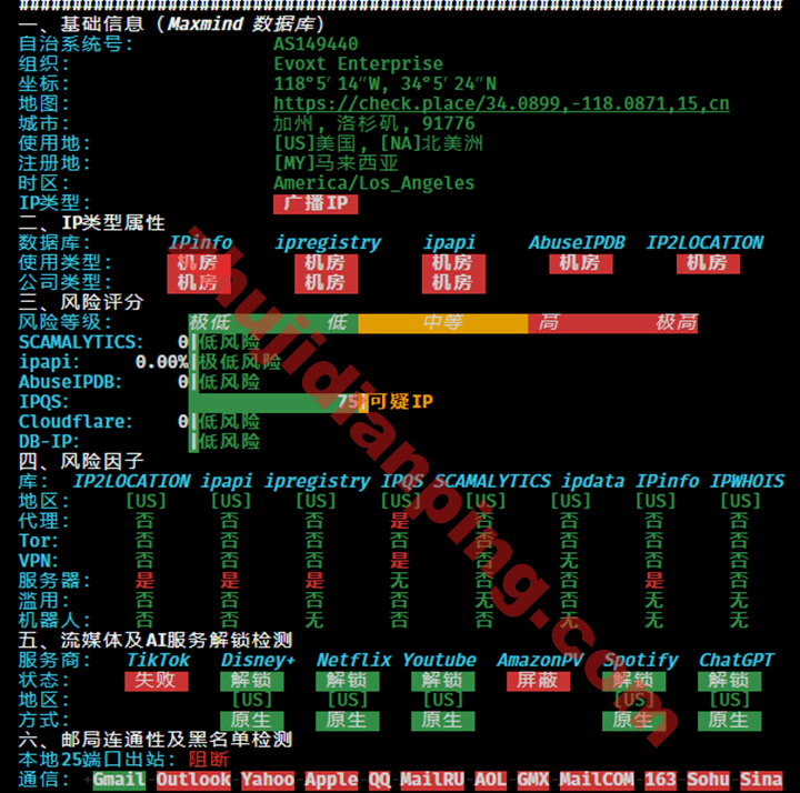 Evoxt-洛杉矶VPS-IPv6质量测试