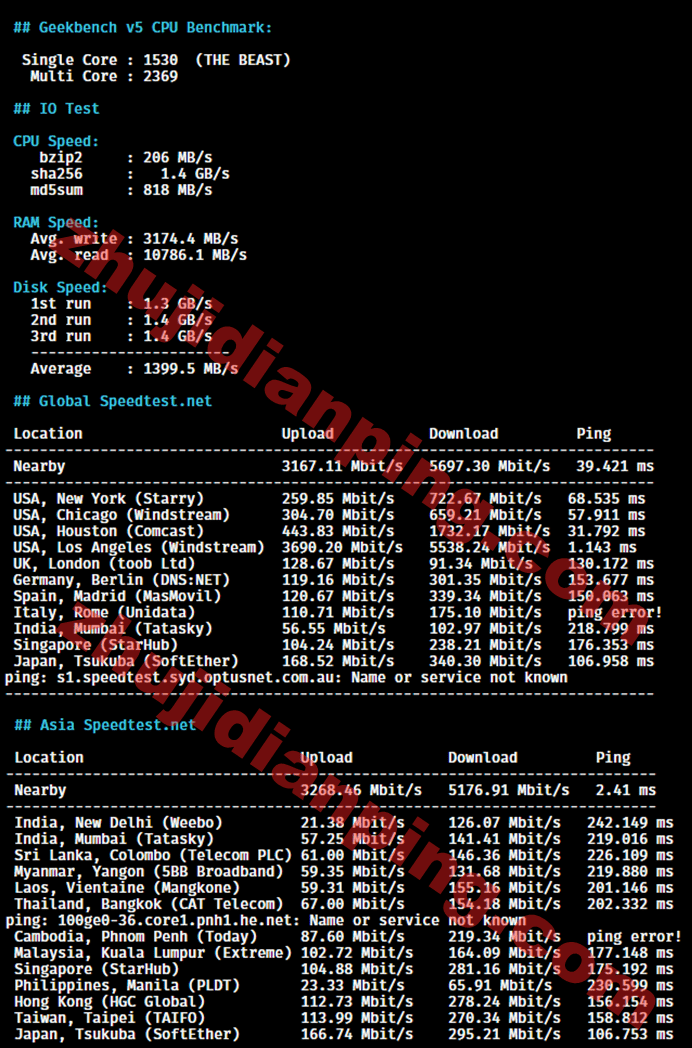 Evoxt-洛杉矶VPS-speedtestnet国际&亚洲部分节点测试