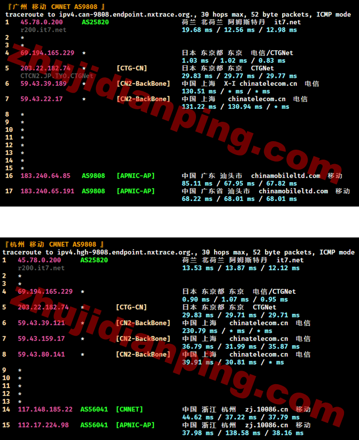 搬瓦工日本东京JPTYO_8机房CN2 GIA测评 - 主机点评 搬瓦工-日本东京JPTYO_8机房-广州杭州移动回程